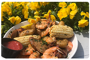 Plate of Low Country boil.